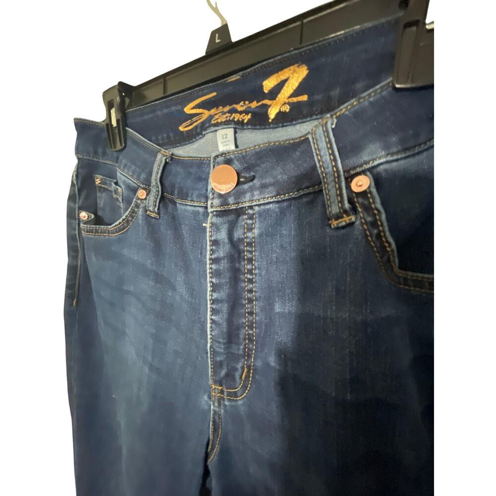 7 For All Mankind Dark Wash High Rise Slim Straight Womens Casual Comfy Jeans 12 - Picture 3 of 6